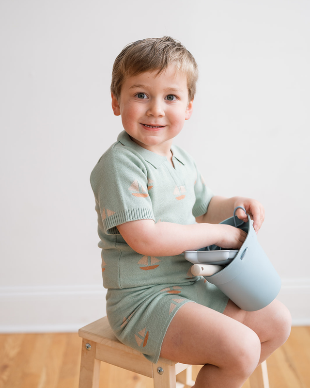 Cameron Knit Polo - Seafoam Sailboats - Wee Bee Baby Boutique