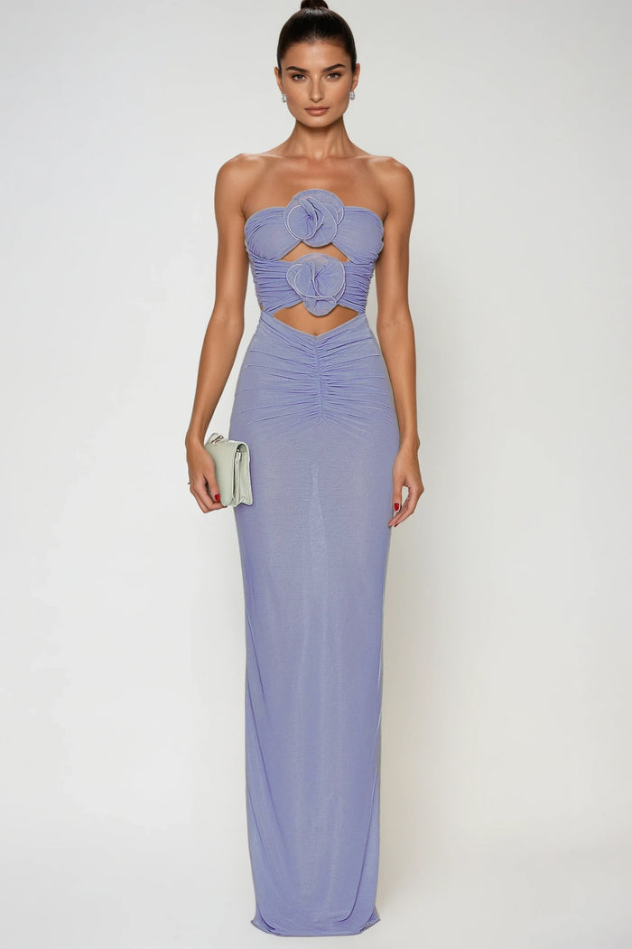 Carmelo Flower Ruch Cutout Maxi Dress