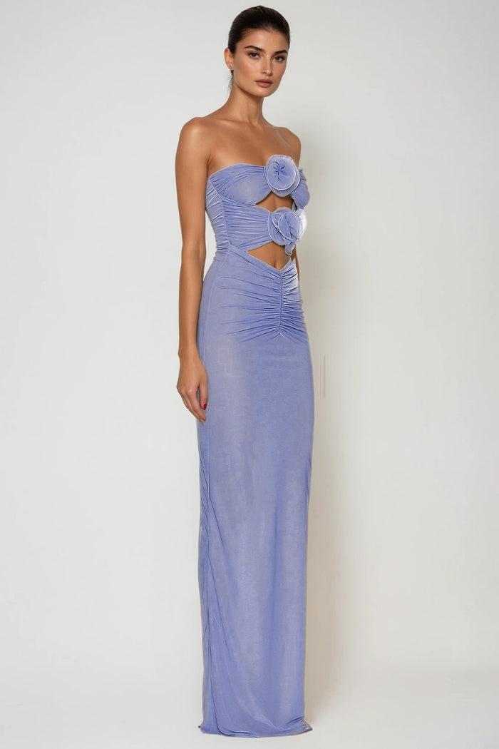 Carmelo Flower Ruch Cutout Maxi Dress