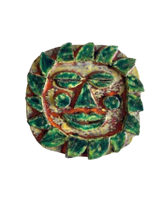 Ceramic Lava Glaze Mid Century Modern Sun Wall Sculpture Green