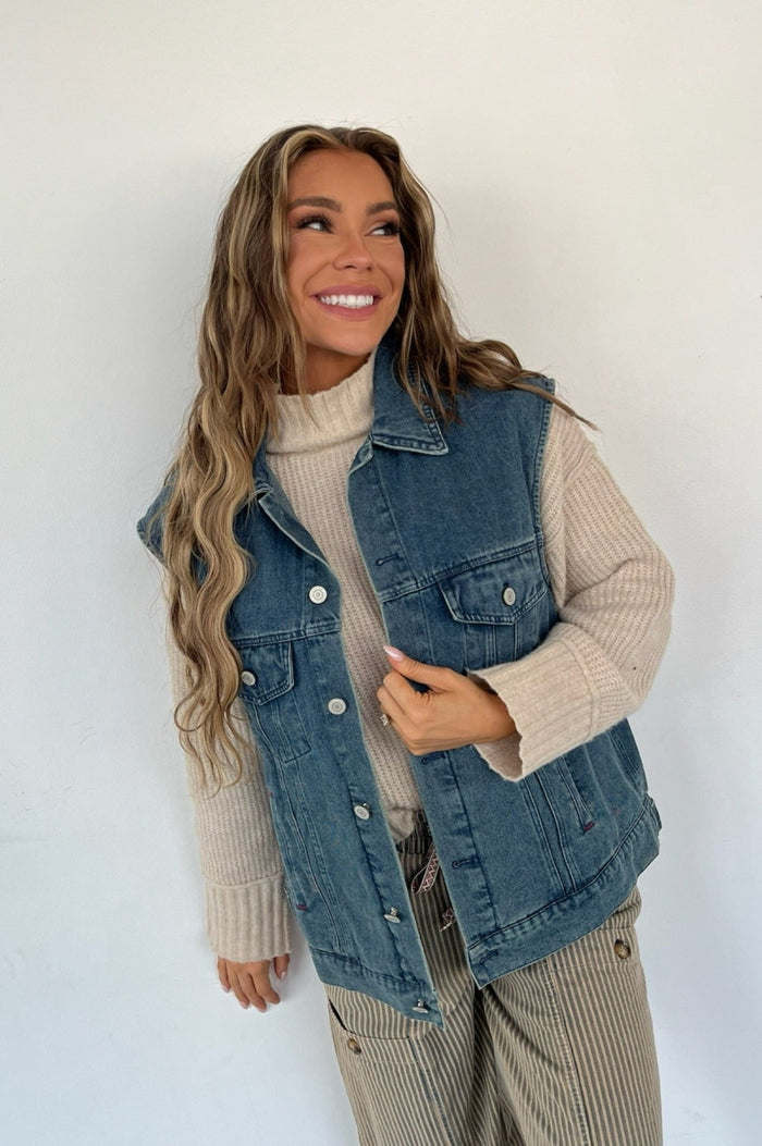 Womens graphic western denim vest, womens denim vest