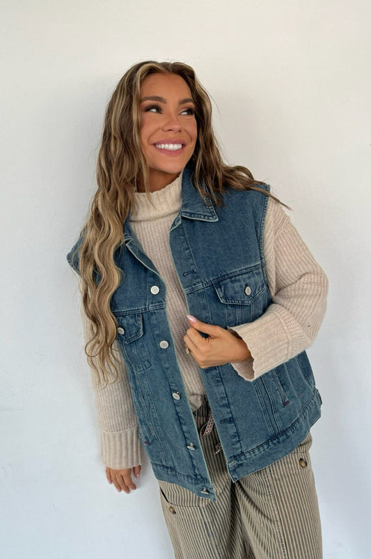 Womens graphic western denim vest, womens denim vest