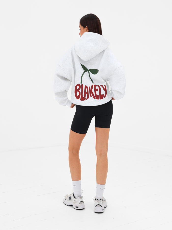 Cherry Bubble Print Oversized Hoodie - Marl White