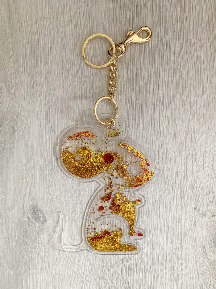 Christopher Kane Rat Red Liquid Gel Gold Glitter Key Ring - House Of Huntington