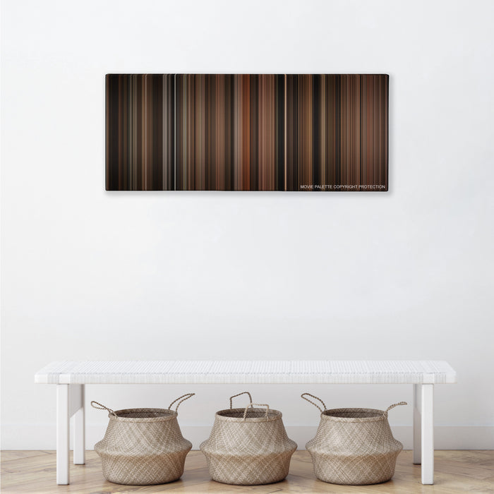 Cinderella Man color palette canvas above a white bench with three woven baskets