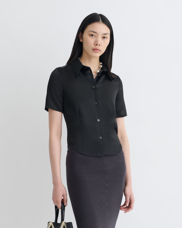 Clare - Slip Satin Shirt - Black