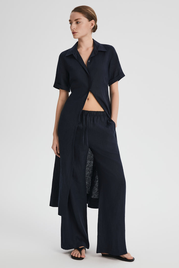 Classic Linen Maxi Dress Orolay #color_Dark night navy