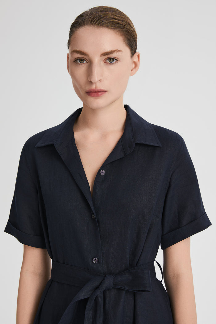 Classic Linen Maxi Dress Orolay #color_Dark night navy