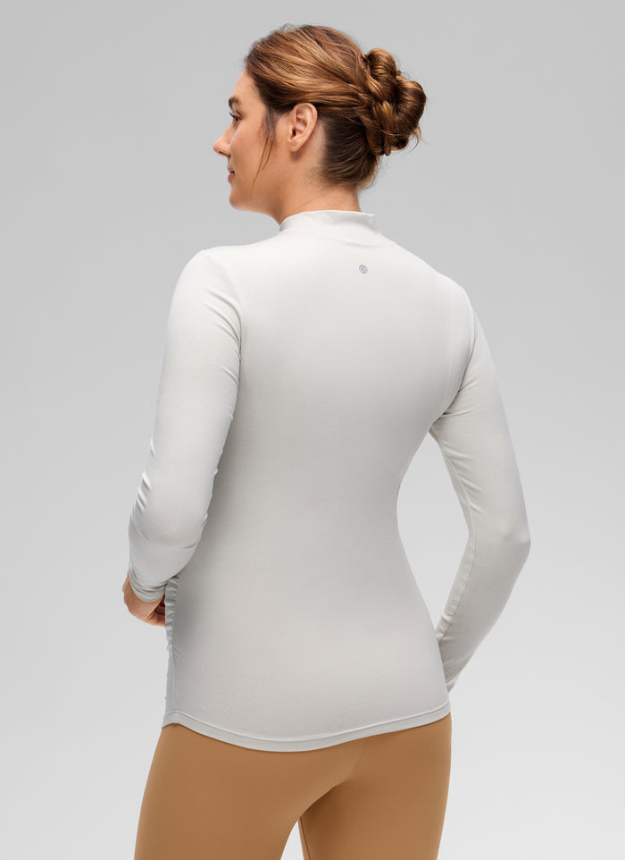 CRZ YOGA Women's Cloud Jersey Maternity Casual Mock Neck Ruched Shirt Milky White