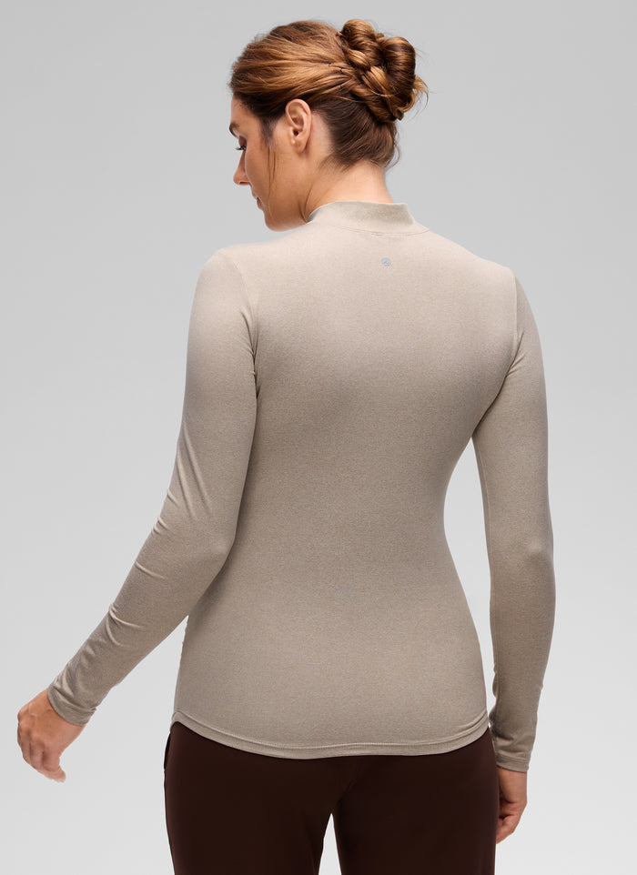 CRZ YOGA Women's Cloud Jersey Maternity Casual Mock Neck Ruched Shirt Mojave Tan
