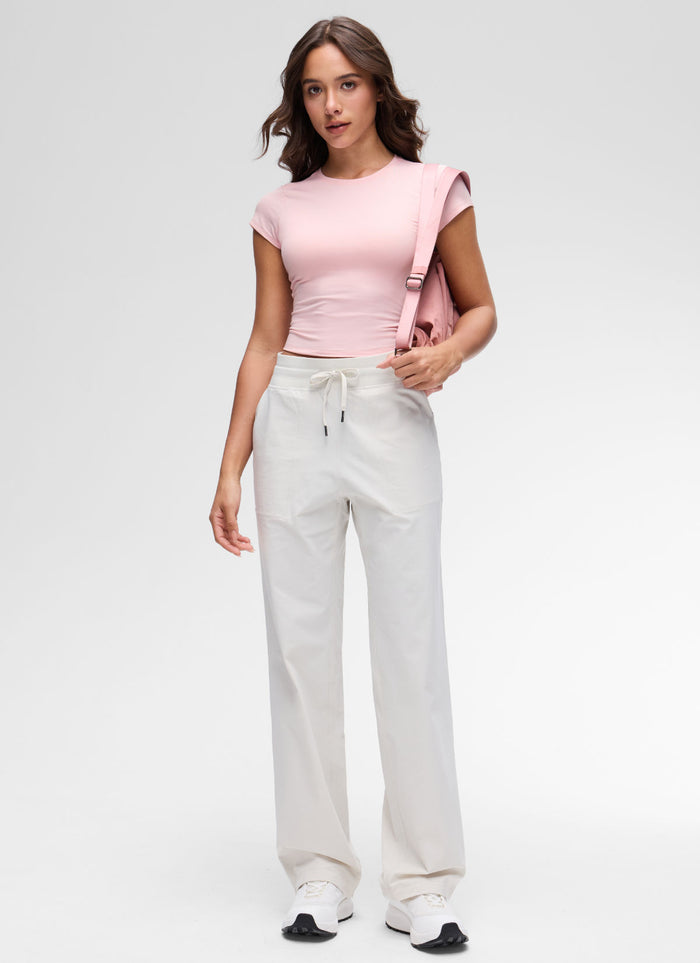 CRZ YOGA Women's Cloud Jersey Casual Scoop Neck Waist Length Short Sleeve Strawberry Pink