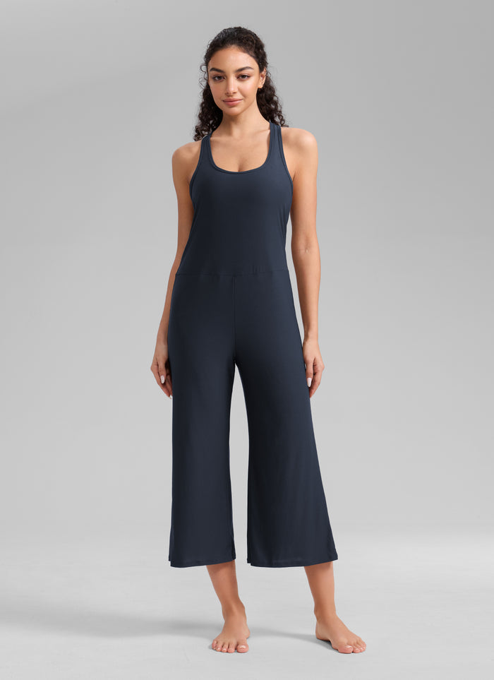 CRZ YOGA Women's Cloudweight Casual Racerback Wide Leg Jumpsuit True Navy