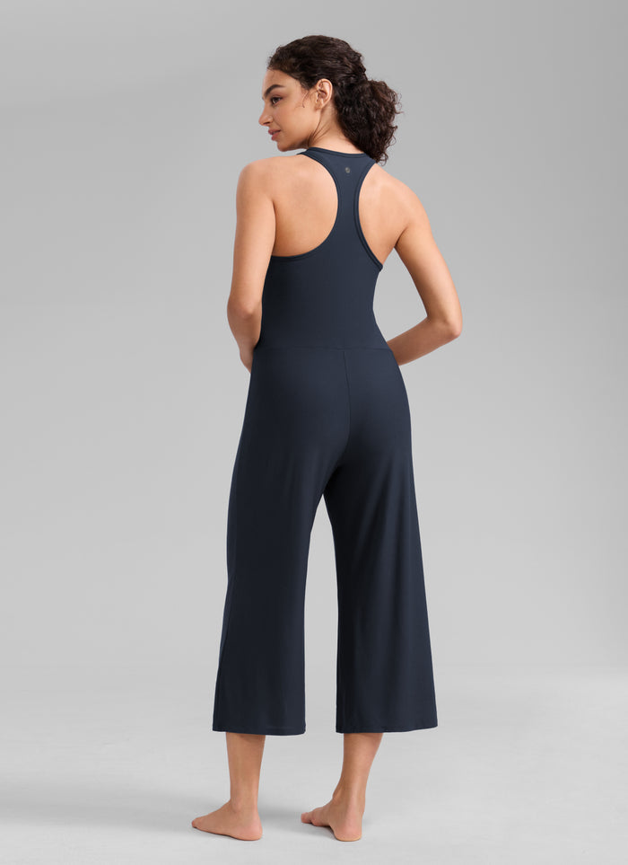 CRZ YOGA Women's Cloudweight Casual Racerback Wide Leg Jumpsuit True Navy