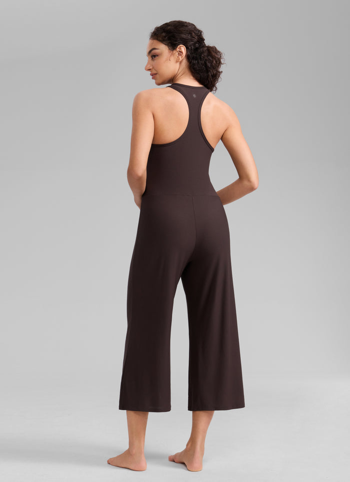 CRZ YOGA Women's Cloudweight Casual Racerback Wide Leg Jumpsuit Hot Fudge Brown