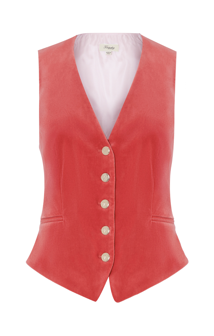 Clove Velvet Waistcoat - Coral