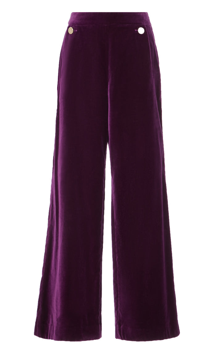 Clove Velvet Waisted Trousers - Dark Amethyst