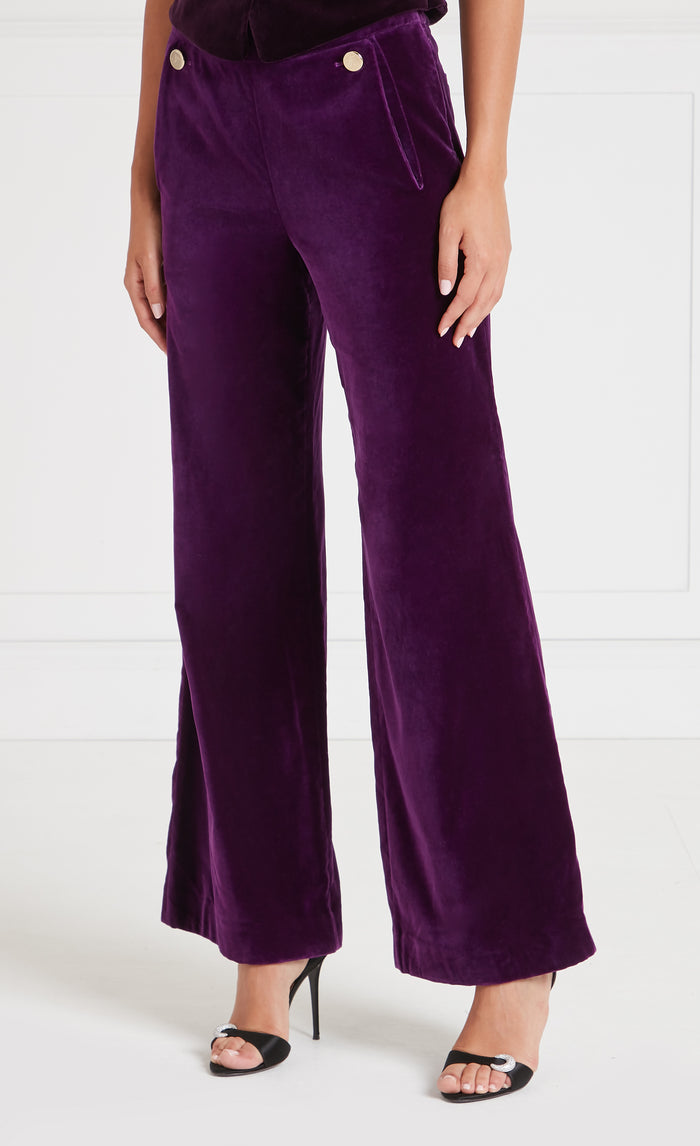 Clove Velvet Waisted Trousers - Dark Amethyst