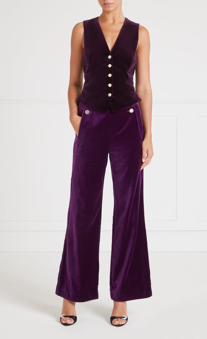 Clove Velvet Waisted Trousers - Dark Amethyst