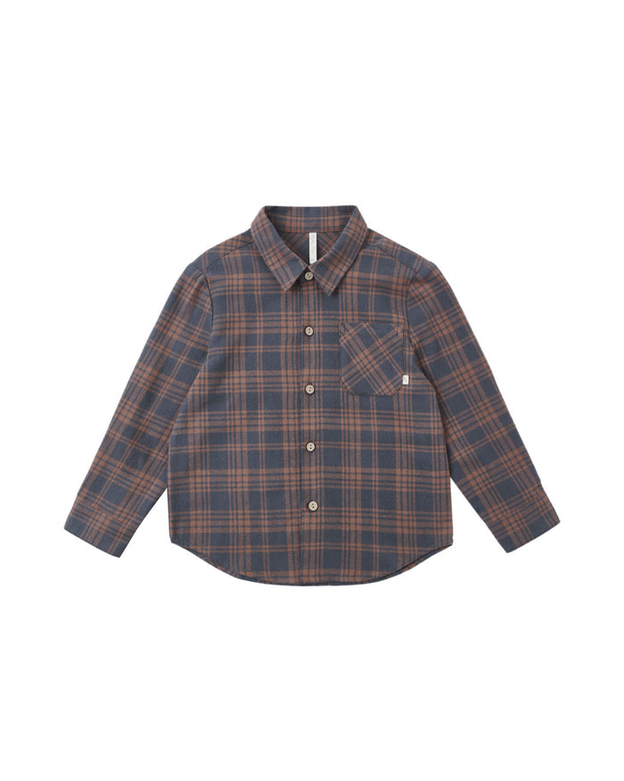Collared Long Sleeve Shirt || Midnight Plaid - Wee Bee Baby Boutique