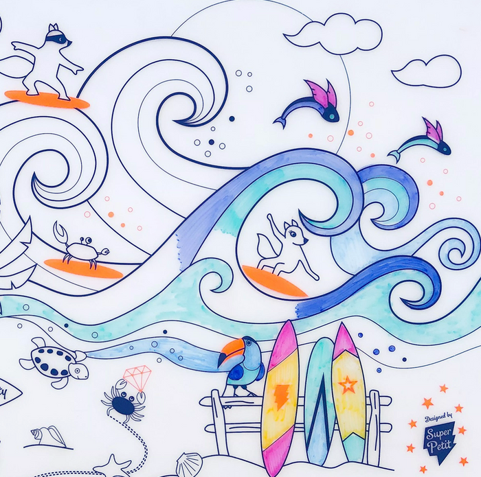 Coloriage réutilisable | Set de table Surf