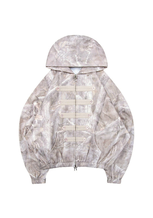 COMMAND MILITARY CROP ZIP HOODIE WASHED TREE CAMO