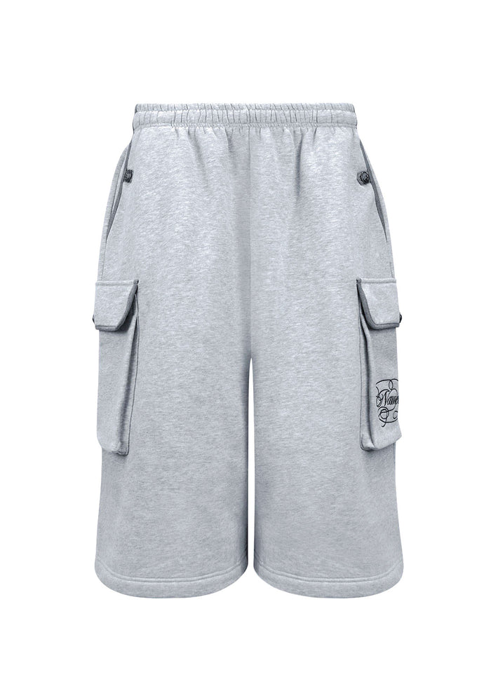 COMMAND OVERSIZED CARGO SWEATSHORTS GREY MARL