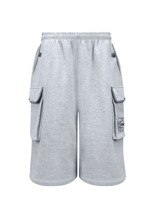 COMMAND OVERSIZED CARGO SWEATSHORTS GREY MARL