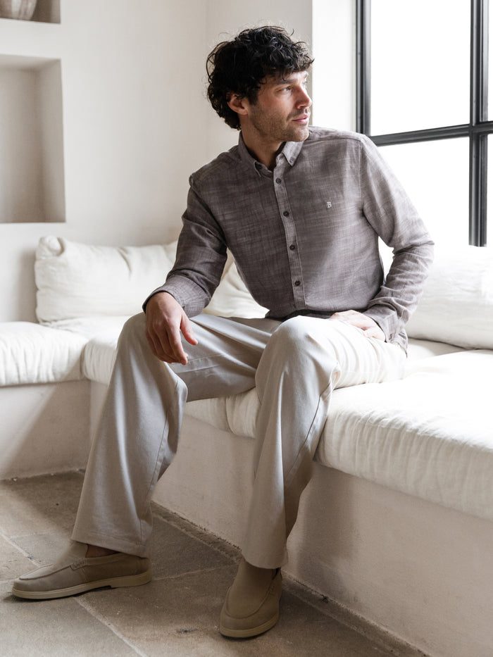 Conrad Long Sleeve Textured Shirt - Dark Brown