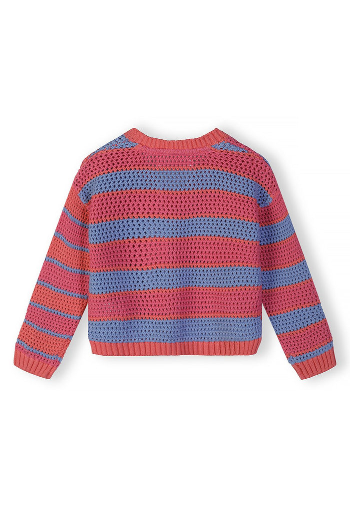 Striped Button Cardigan, Coral Blue - 2