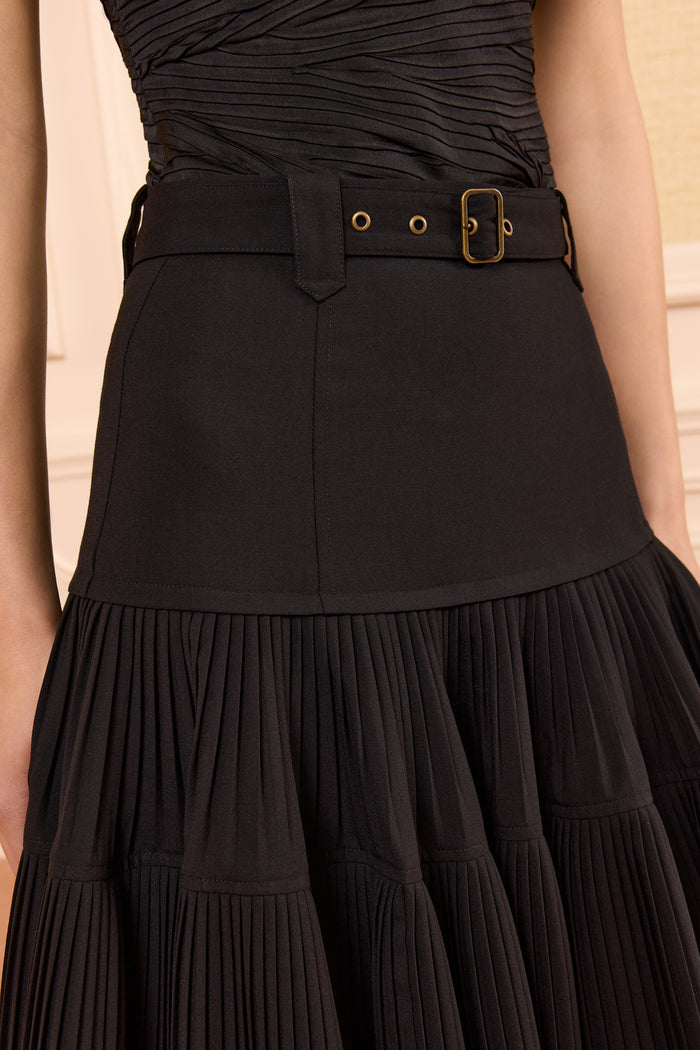 Coralie Pleated Wool Skirt - Noir