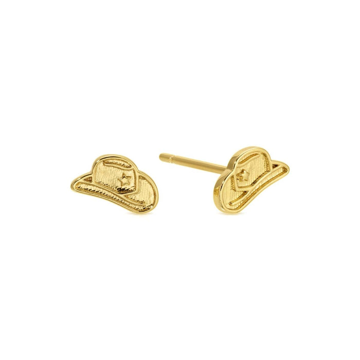 Gold cowgirl hat stud earrings with star detail
