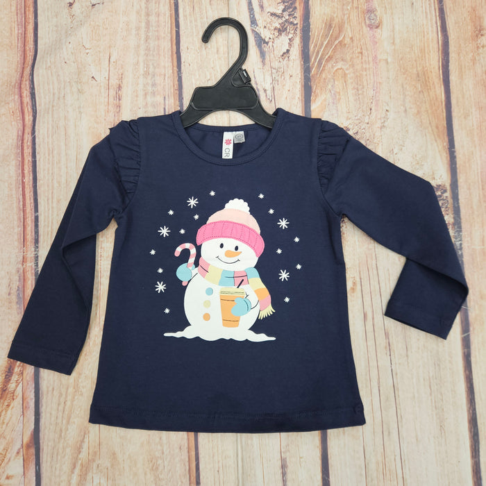 CR SPORTS GIRLS NAVY SNOWMAN TOP