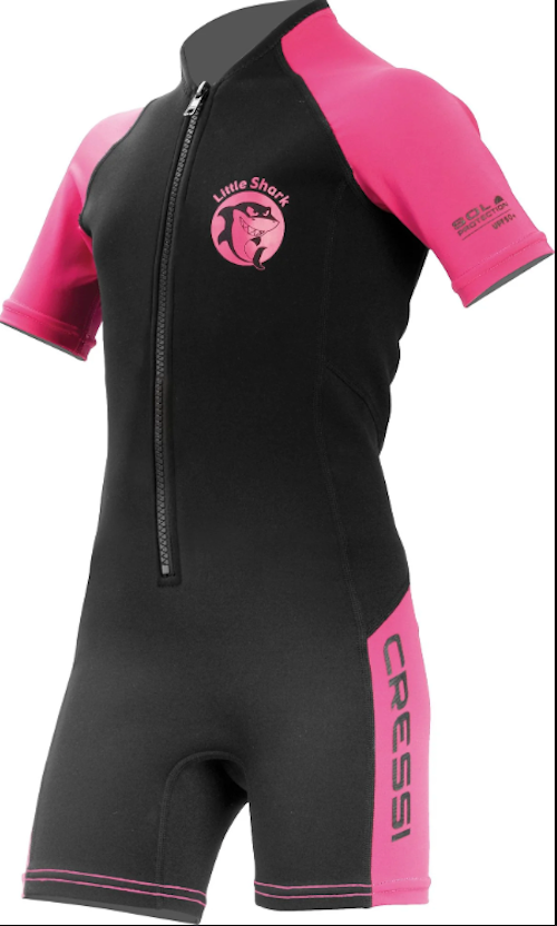 Black and pink swimsuit with 'Cressi' branding on a white background
