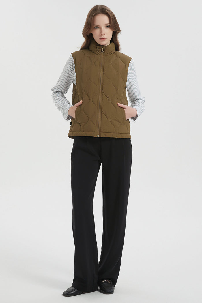 OROLAY Cropped Puffer Vest Zip Up Lightweight #color_coffee
