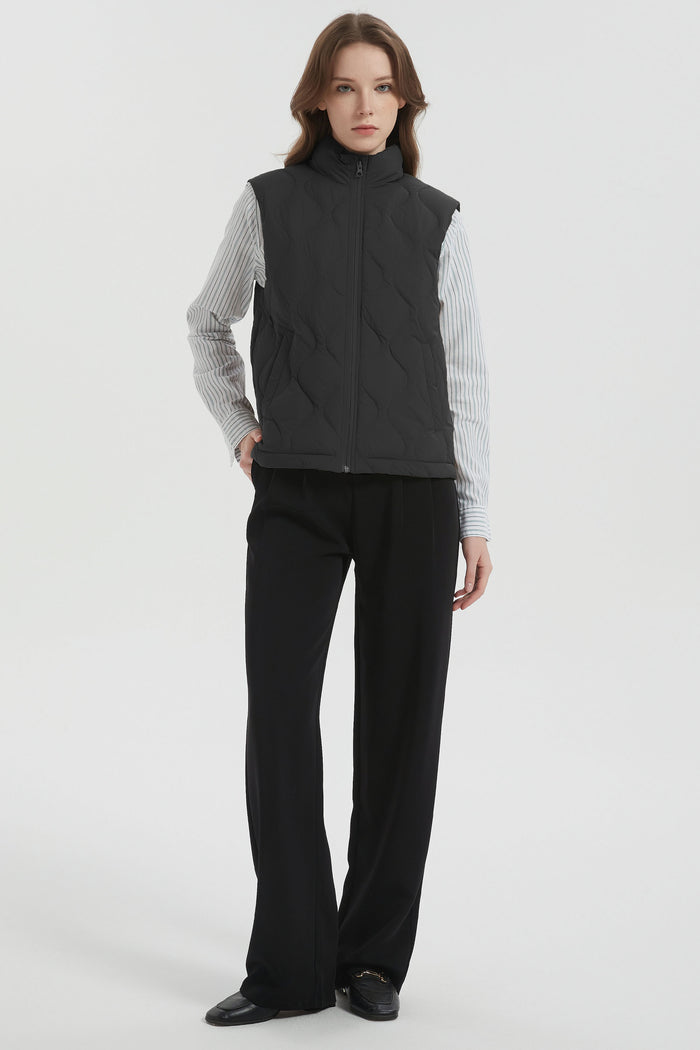 OROLAY Cropped Puffer Vest Zip Up Lightweight #color_black