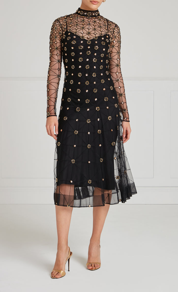 Crossbone Lattice Dress - Black & Gold