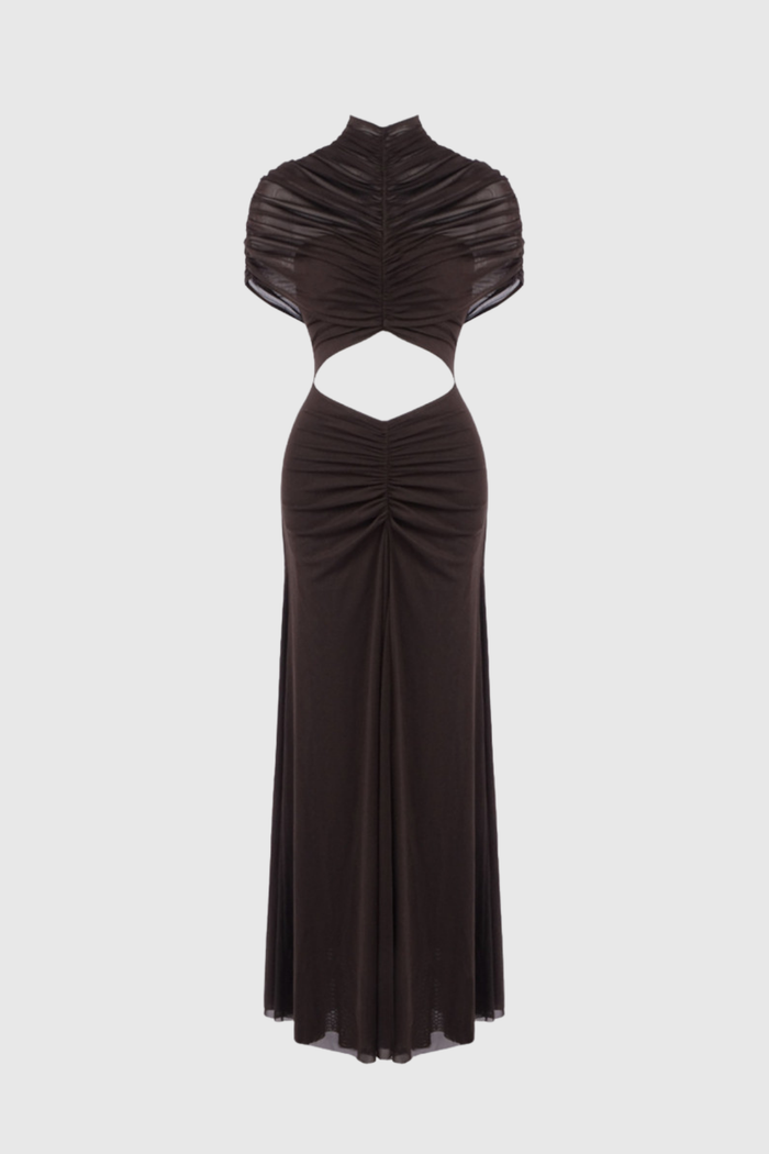 Dandi Ruch Cutout Mesh Maxi Dress