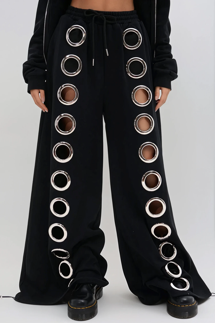 Daniyal Eyelet Hooded Pants Set In Black