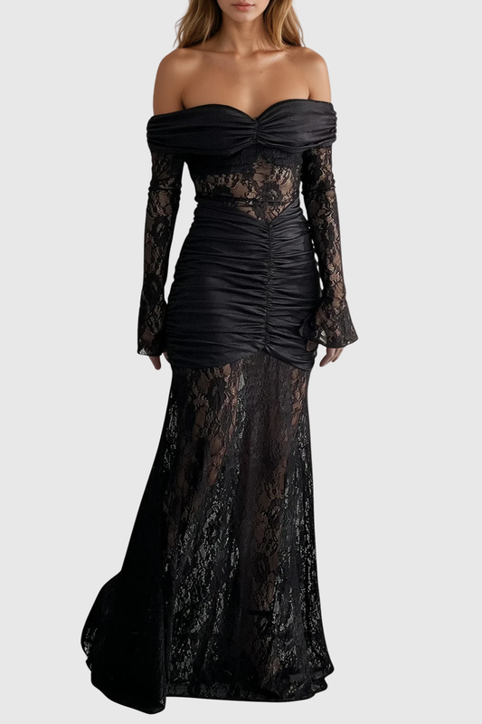 Darlene Ruch Off Shoulder Lace Maxi Dress