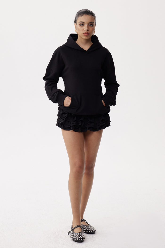Dazhbog Hooded Rhinestone Mesh Top In Black