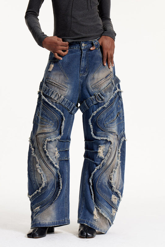 Debdas Zipper Bleached Baggy Jeans