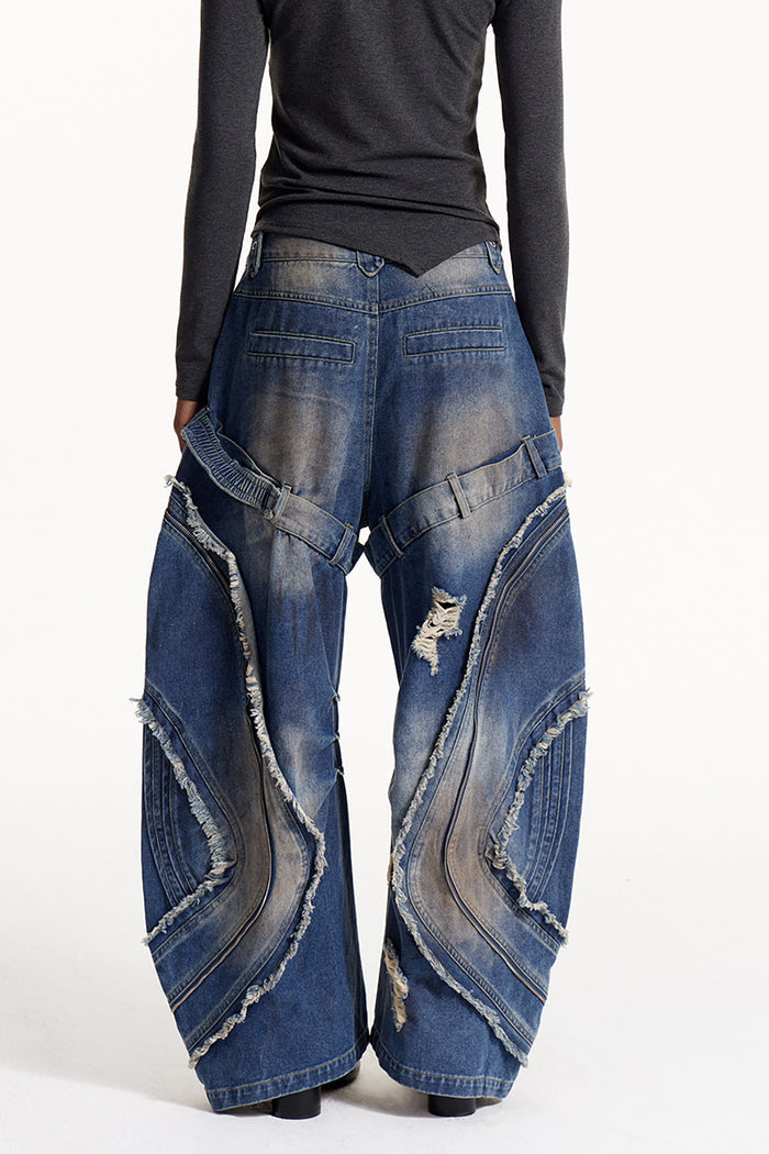 Debdas Zipper Bleached Baggy Jeans