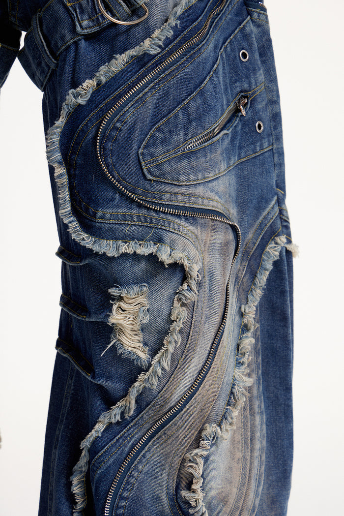 Debdas Zipper Bleached Baggy Jeans