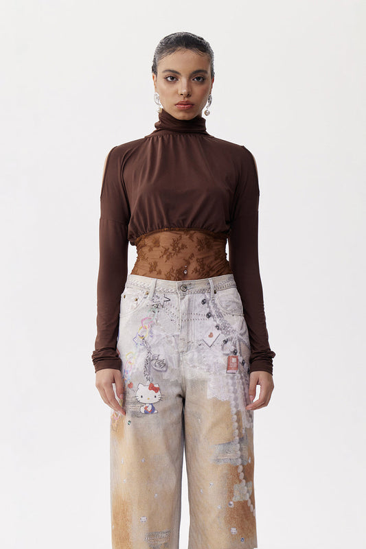 Desideratus Deconstruct Cutout Lace Top In Brown