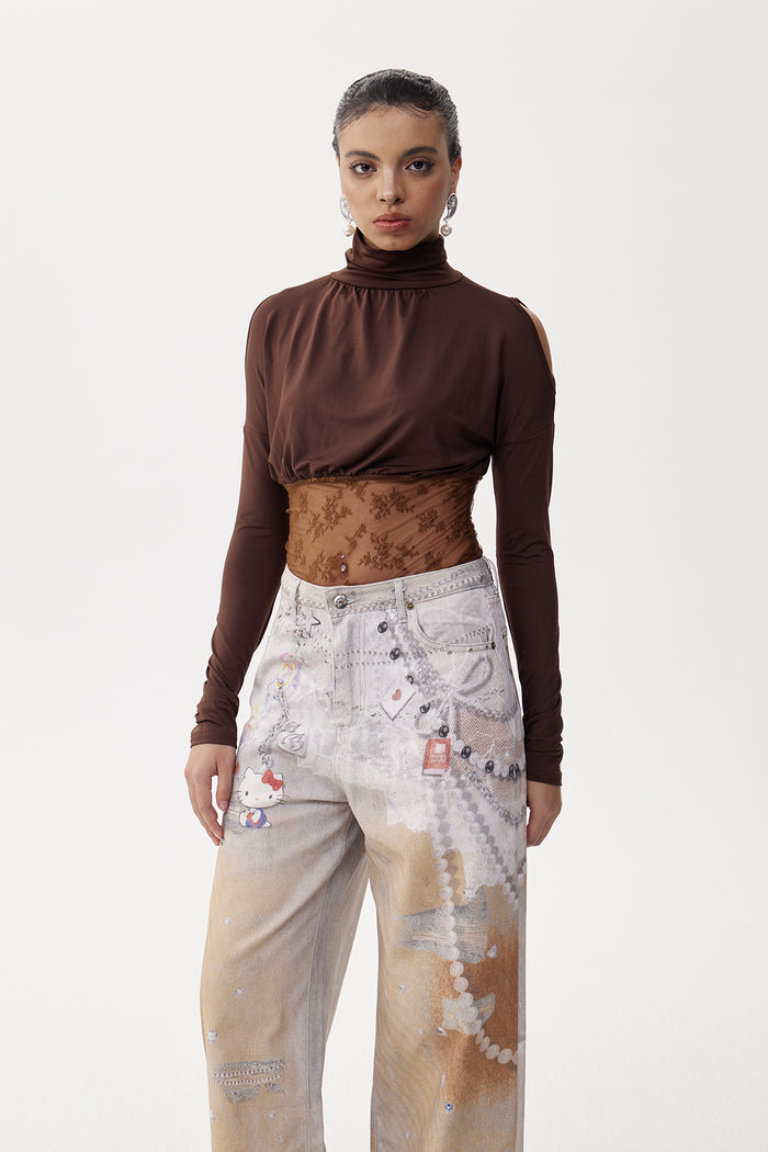 Desideratus Deconstruct Cutout Lace Top In Brown