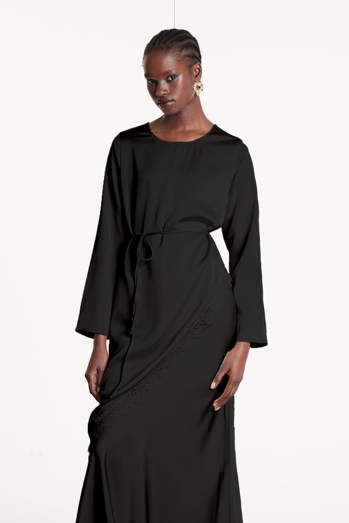 Diamanda Asymmetric Lace Top In Black