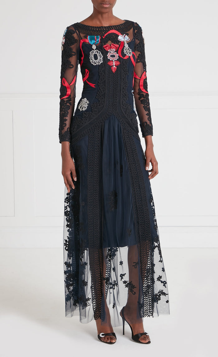Diamantine Tattoo Dress - Navy
