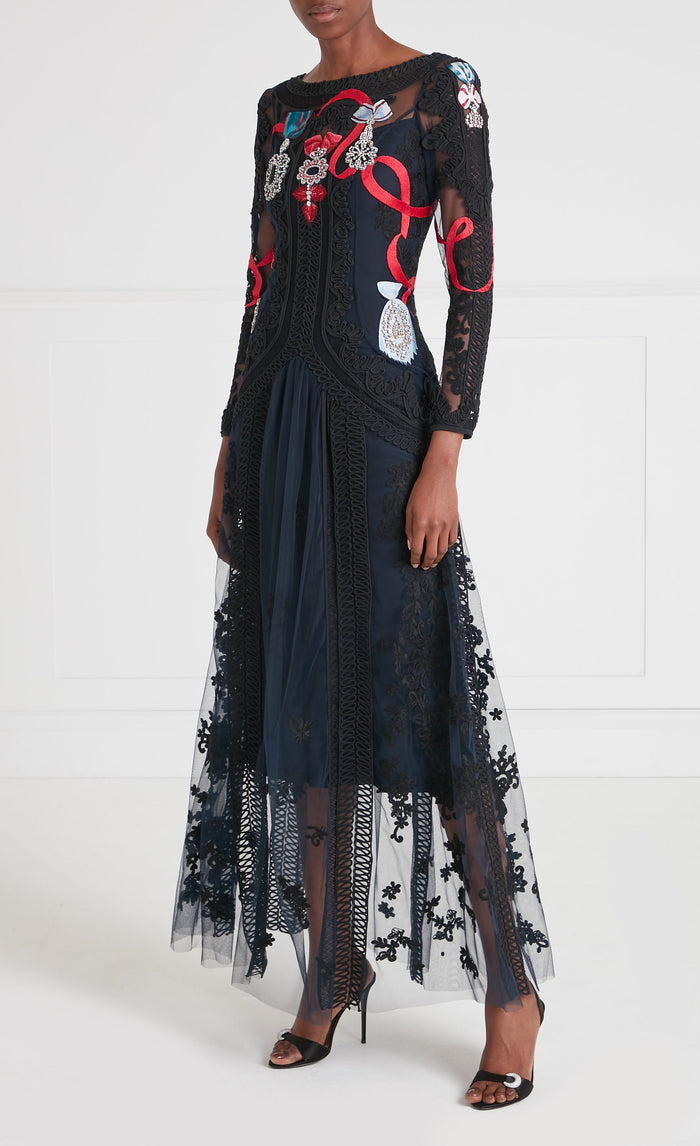 Diamantine Tattoo Dress - Navy