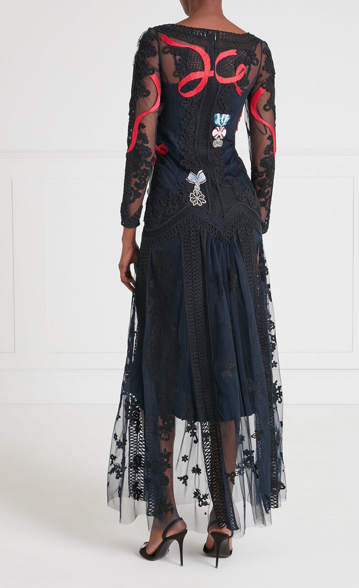 Diamantine Tattoo Dress - Navy