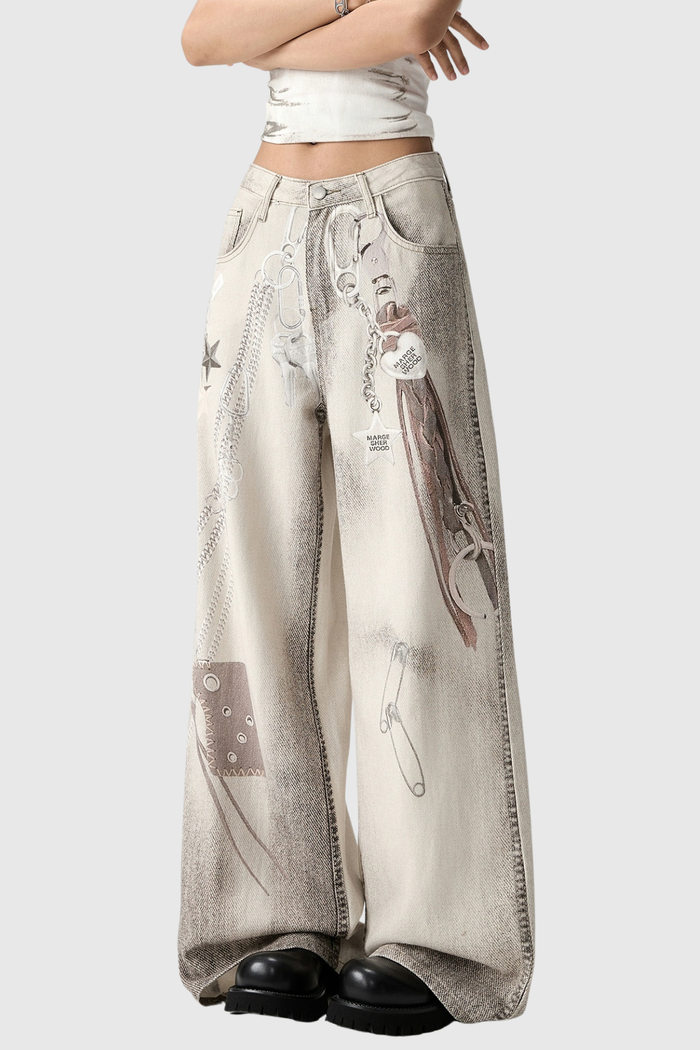 Dijana Star Print Bleached Jeans
